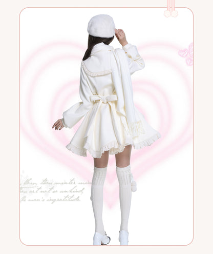 Platycodon House - Winter Love Song - Winter Sweet Lolita Coat Korean Style Overcoat Bow Scarf
