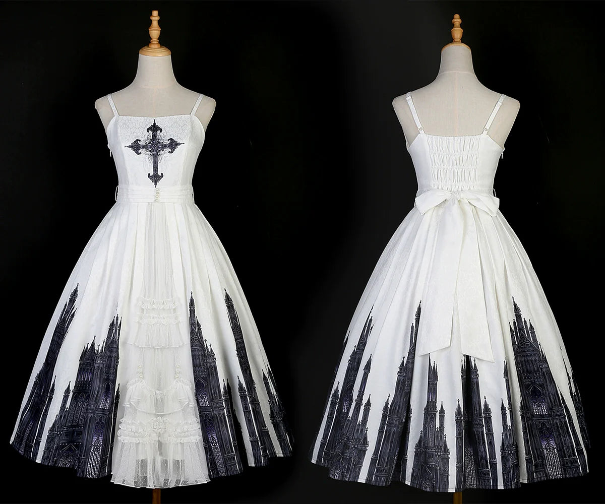 Cornfield Lolita - Silent Church - Gothic Lolita JSK Dress Printed Dress Thin Shawl Set