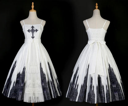 Cornfield Lolita - Silent Church - Gothic Lolita JSK Dress Printed Dress Thin Shawl Set