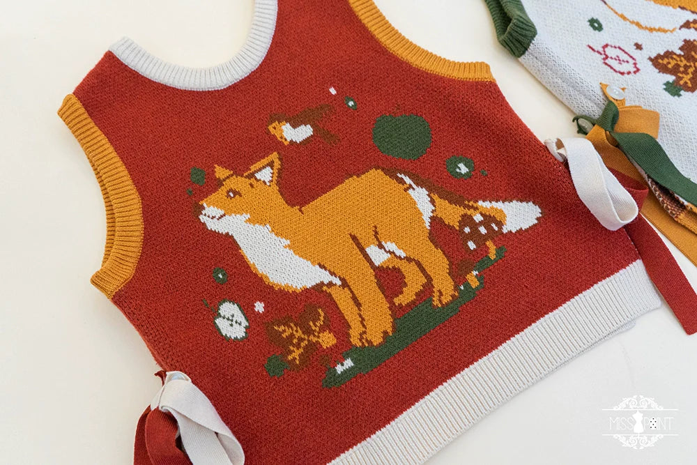 Miss Point - Chubby Fox in the Forest - Kawaii Lolita Vest Customized Lolita Sweater
