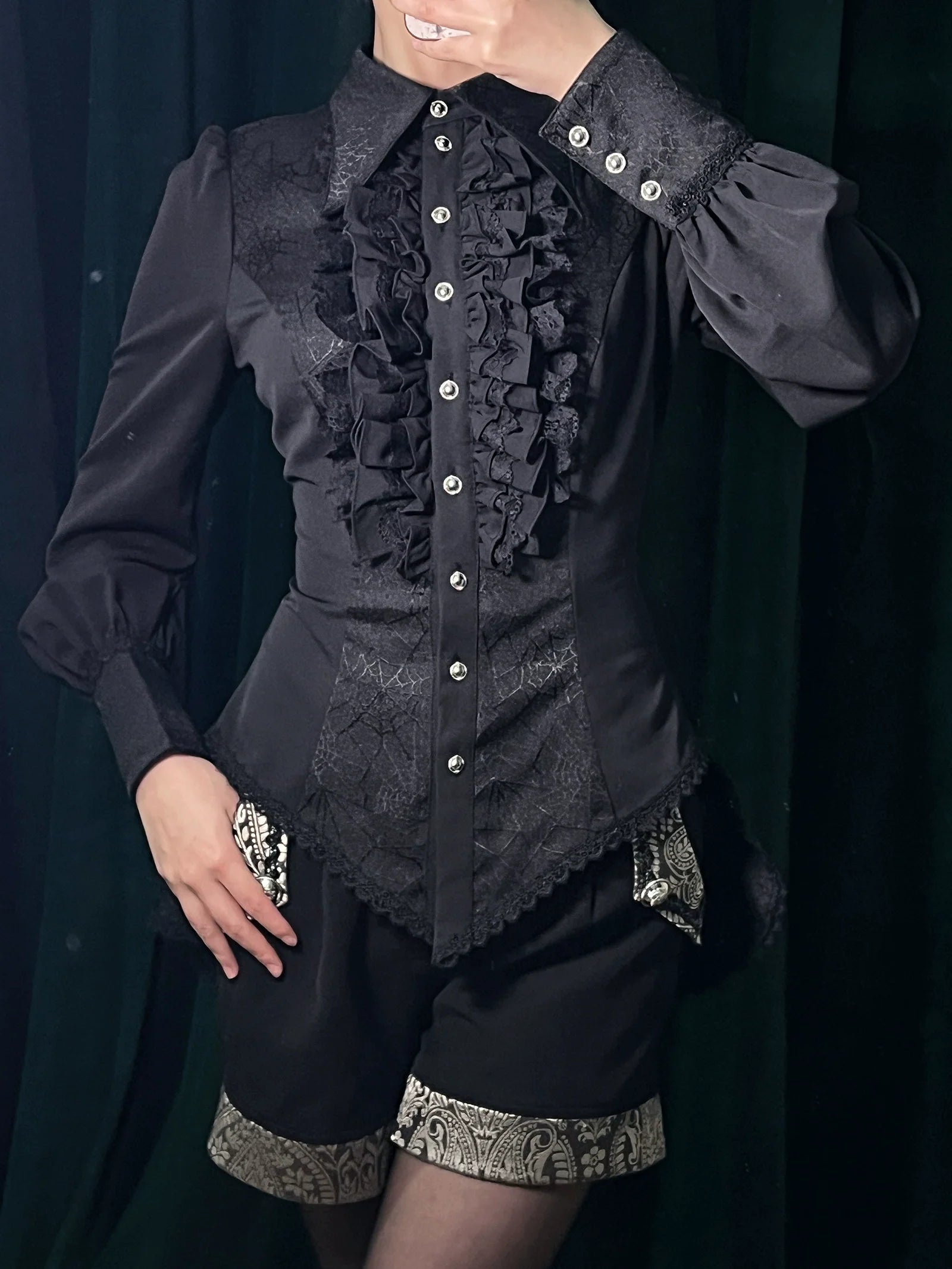 Little Dipper - Cold Rice - Ouji Lolita Shirt With Spiderweb Pattern in Several Versions