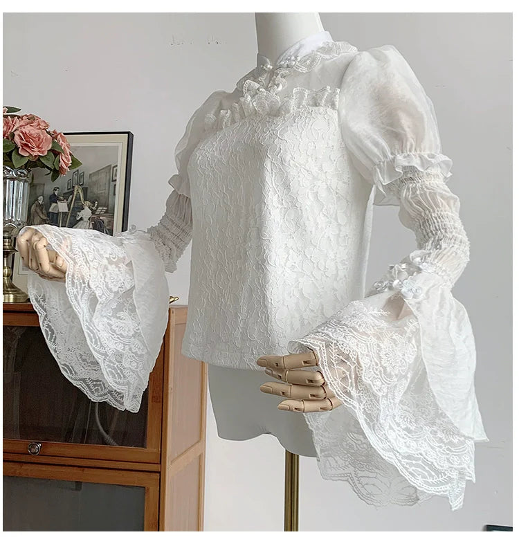 With PUJI - Moon Gauze - Qi Lolita Blouse Chinese Style Shirt