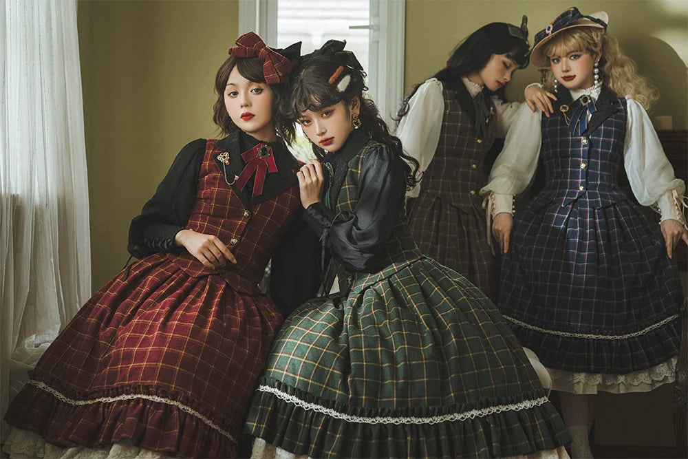 Miss Point - Rose - Elegant Lolita Fishbone Grid Skirt Customized