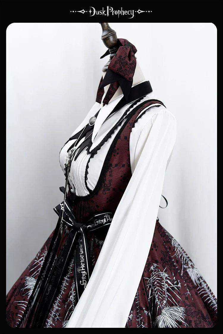 DuskProphecy - Coccyx - Elegant Lolita Dress High Waist Fishbone Print JSK Set