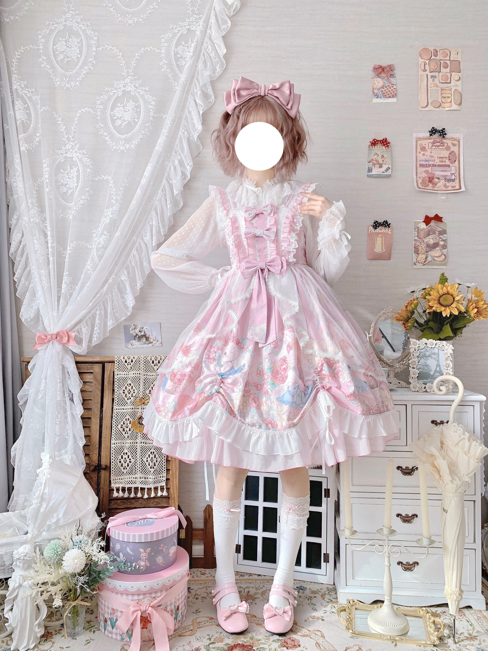 Sugar Girl - Sweet Lolita Summer JSK Dress, Wreath Bunny Printed