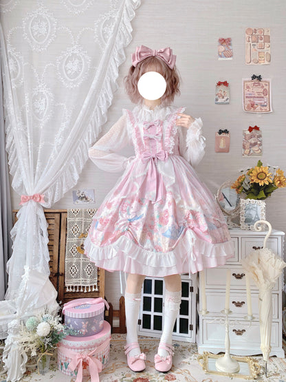 Sugar Girl - Sweet Lolita Summer JSK Dress, Wreath Bunny Printed
