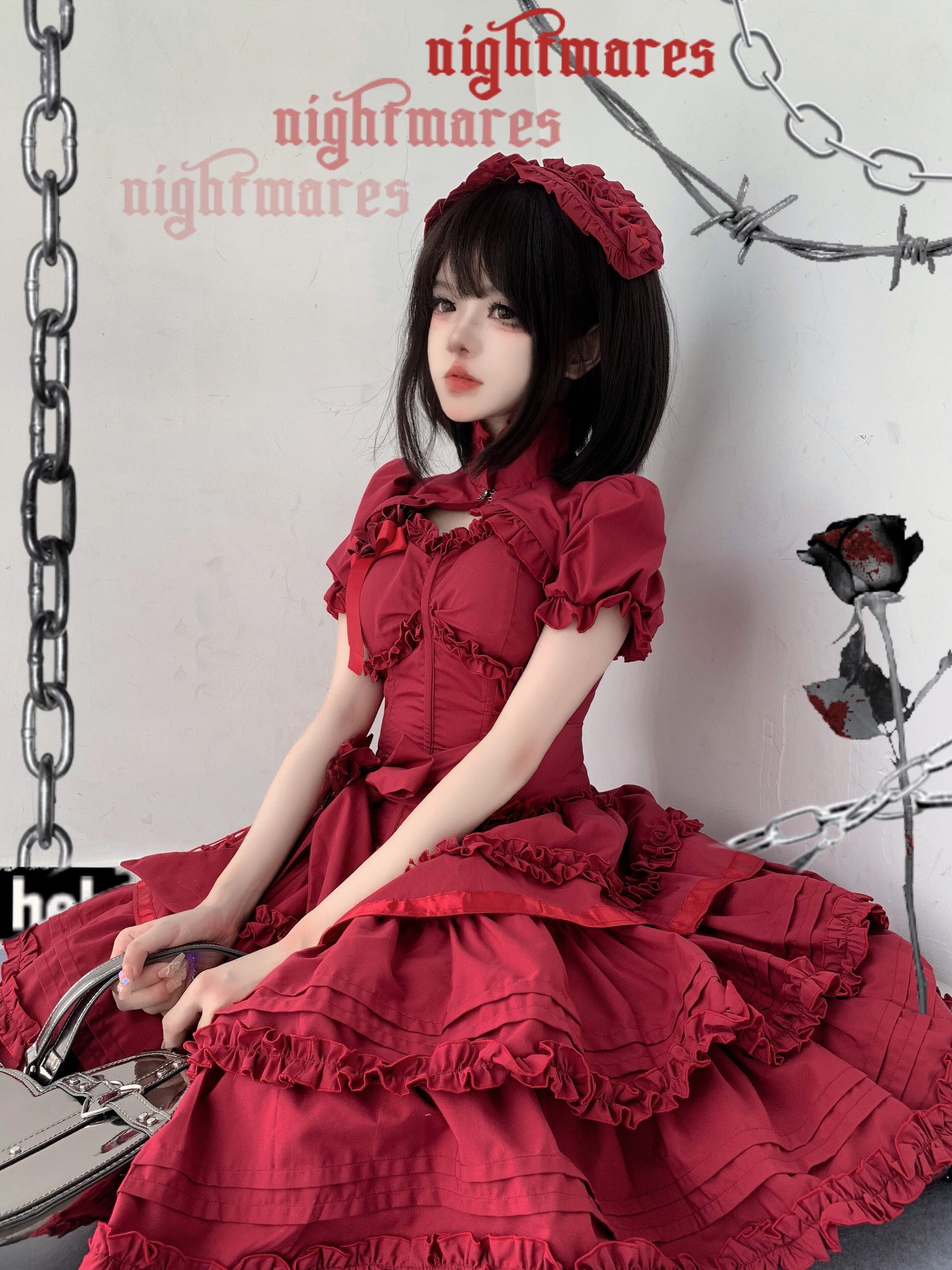 Mengfuzi - LiLith - Christmas Gothic Lolita JSK Dress, Short Sleeve Bolero