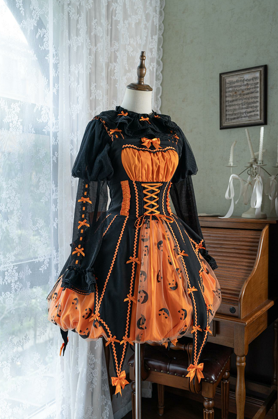 Lemon Honey - Halloween Gothic Lolita Jumper Dress, Pumpkin-inspired Dress