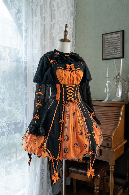 Lemon Honey - Halloween Gothic Lolita Jumper Dress, Pumpkin-inspired Dress