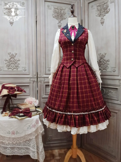 Miss Point - Rose - Elegant Lolita Fishbone Grid Skirt Customized