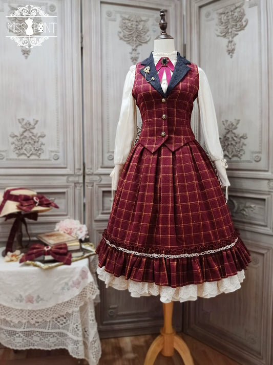 Miss Point - Rose - Elegant Lolita Fishbone Grid Skirt Customized