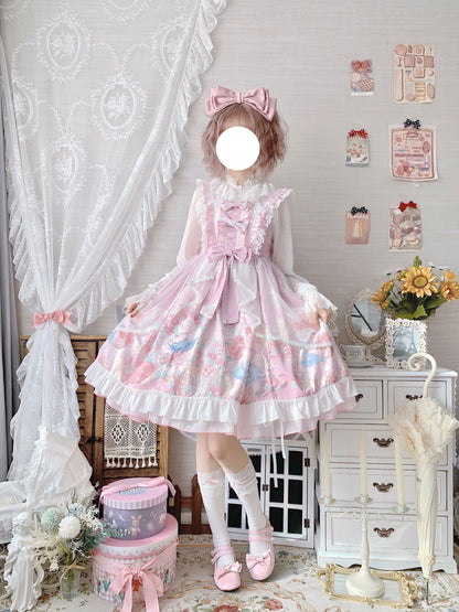 Sugar Girl - Sweet Lolita Summer JSK Dress, Wreath Bunny Printed