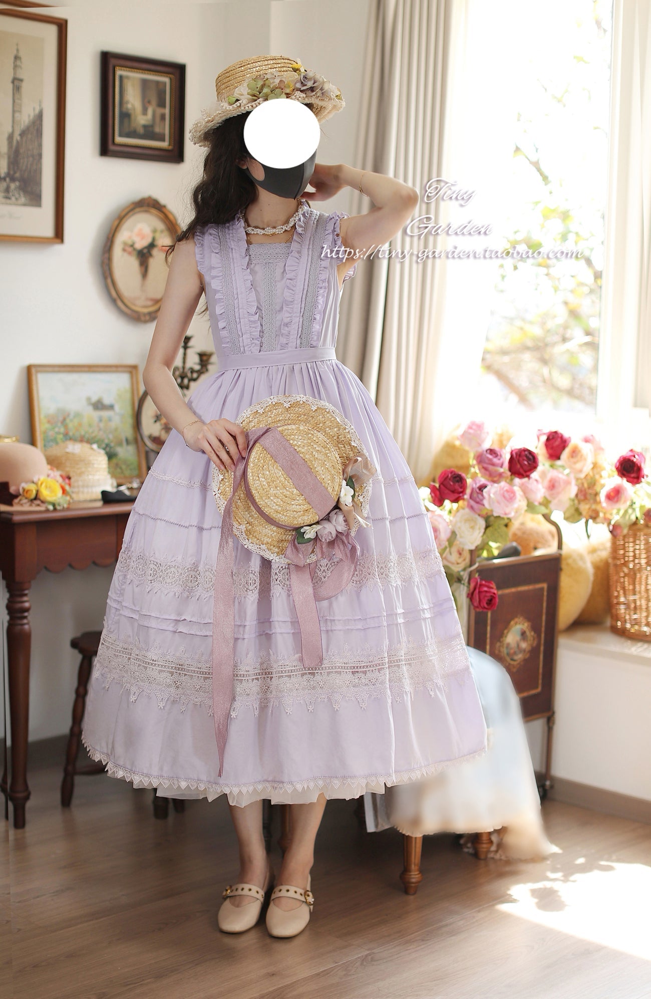 Tiny Garden - Spring Whisper - Solid Color Classic Lolita JSK Dress with Tulle Apron