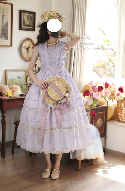 Tiny Garden - Spring Whisper - Solid Color Classic Lolita JSK Dress with Tulle Apron