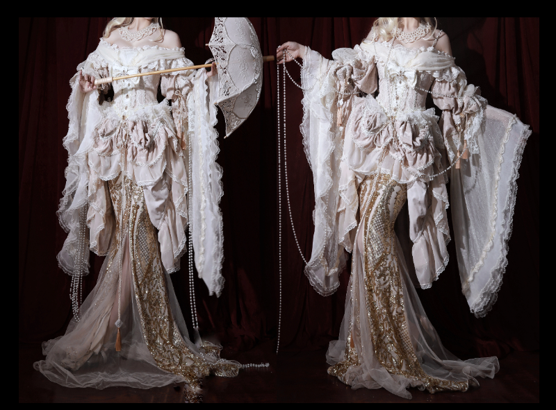 Guaji - Isabella - Wedding Lolita OP Bridal Dress with Tiered Petticoat and Trailing