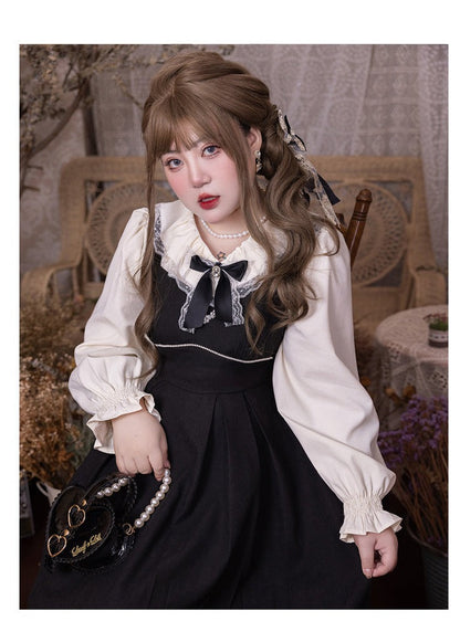 Yingtang - Plus Size Lolita French Retro Dress Set