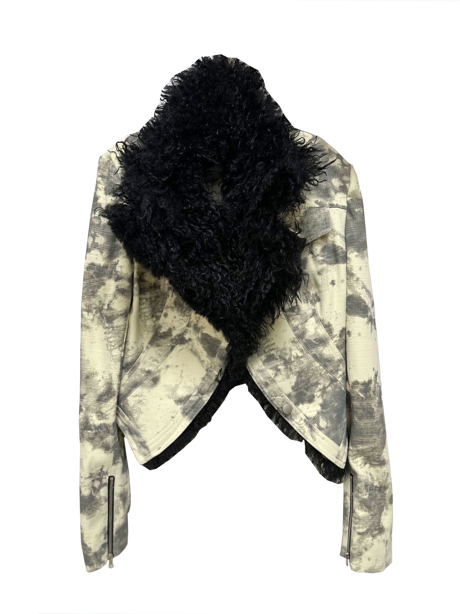 Fur Collar Tie-dye Printed Short Coat