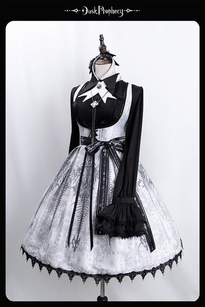 DuskProphecy - Coccyx - Elegant Lolita Dress High Waist Fishbone Print JSK Set
