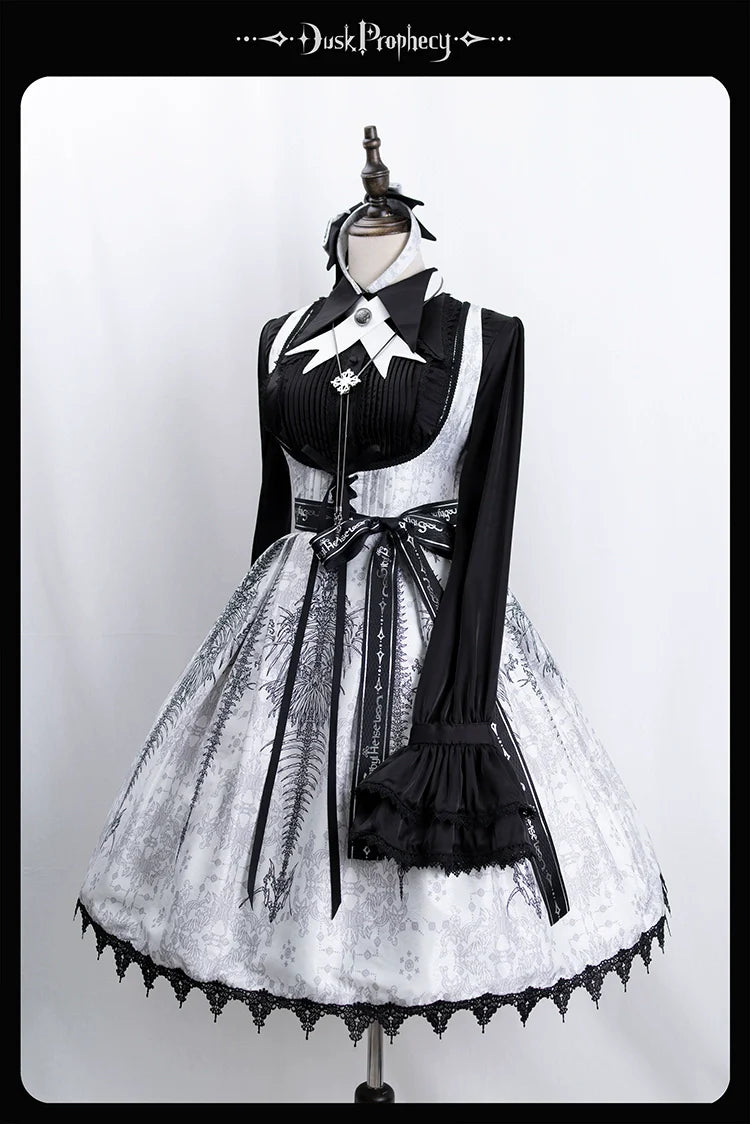 DuskProphecy - Coccyx - Elegant Lolita Dress High Waist Fishbone Print JSK Set