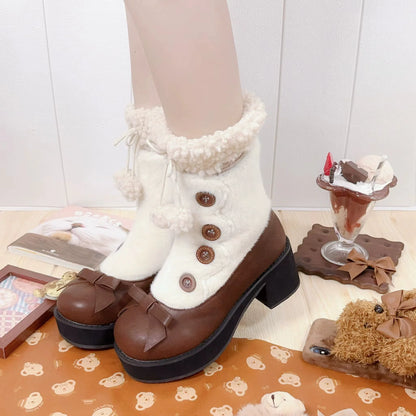 Dolly Doll - Winter Lolita Boots Fur Mary Jane Lolita Low Heel Shoes
