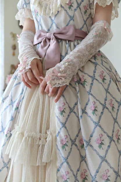 Moon River - Elegant Lolita OP Dress Short Sleeve Square Neckline Print Dress