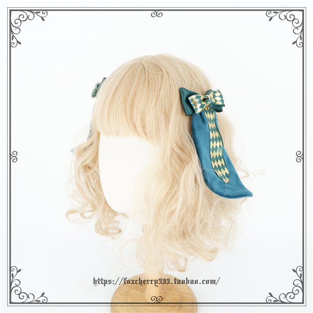 Fox Cherry - Green Lattice Rabbit Ear Bow Lolita Hat Headdress