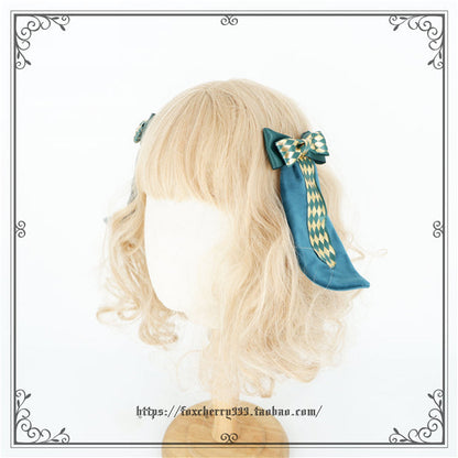 Fox Cherry - Green Lattice Rabbit Ear Bow Lolita Hat Headdress