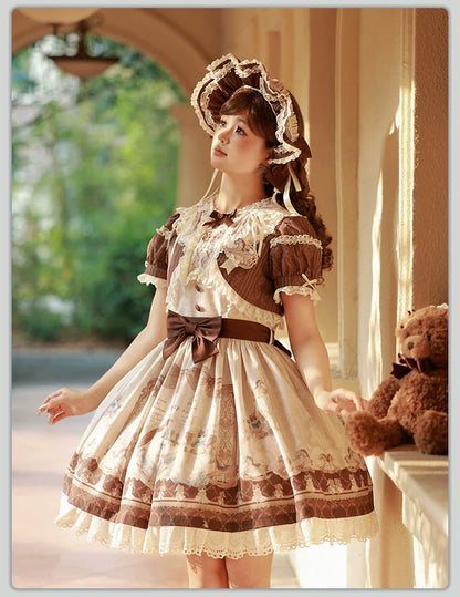 Alice Girl - Sea Salt Fairytale - Sweet Doll-like Lolita OP Animal Printed Lolita Dress
