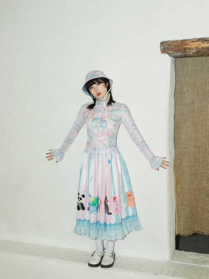 Hand-drawn printed skirt【s0000010071】