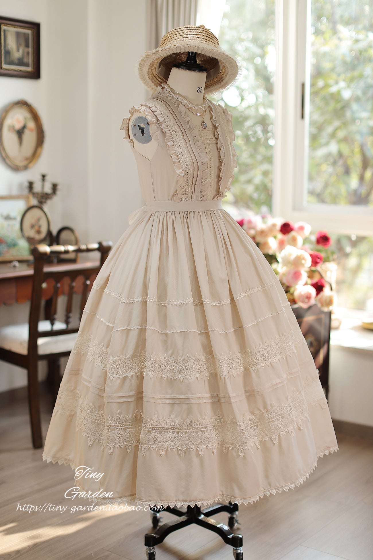 Tiny Garden - Spring Whisper - Solid Color Classic Lolita JSK Dress with Tulle Apron