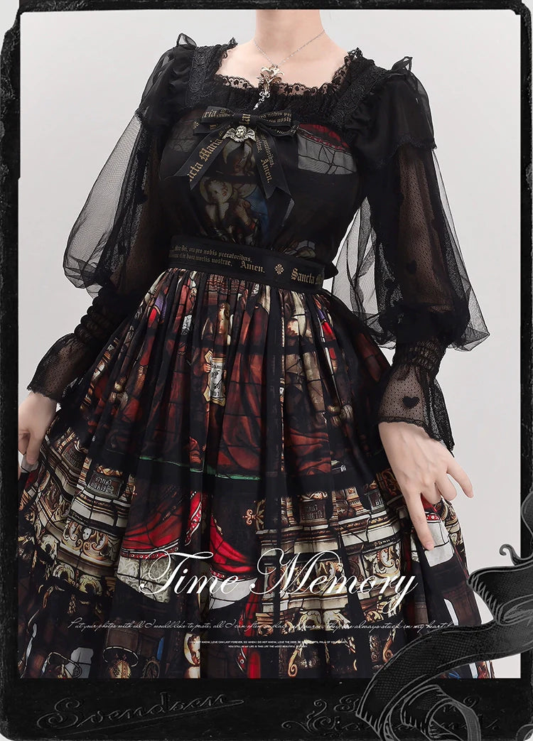 Time Memory - Layered Heart - Sheer Classic Shirt with Mutton Sleeves & Polka Dot