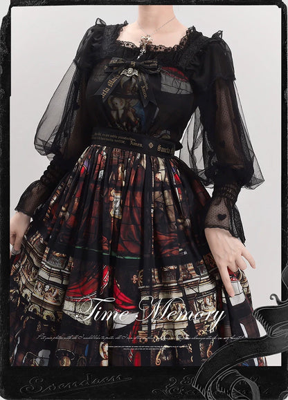 Time Memory - Layered Heart - Sheer Classic Shirt with Mutton Sleeves & Polka Dot