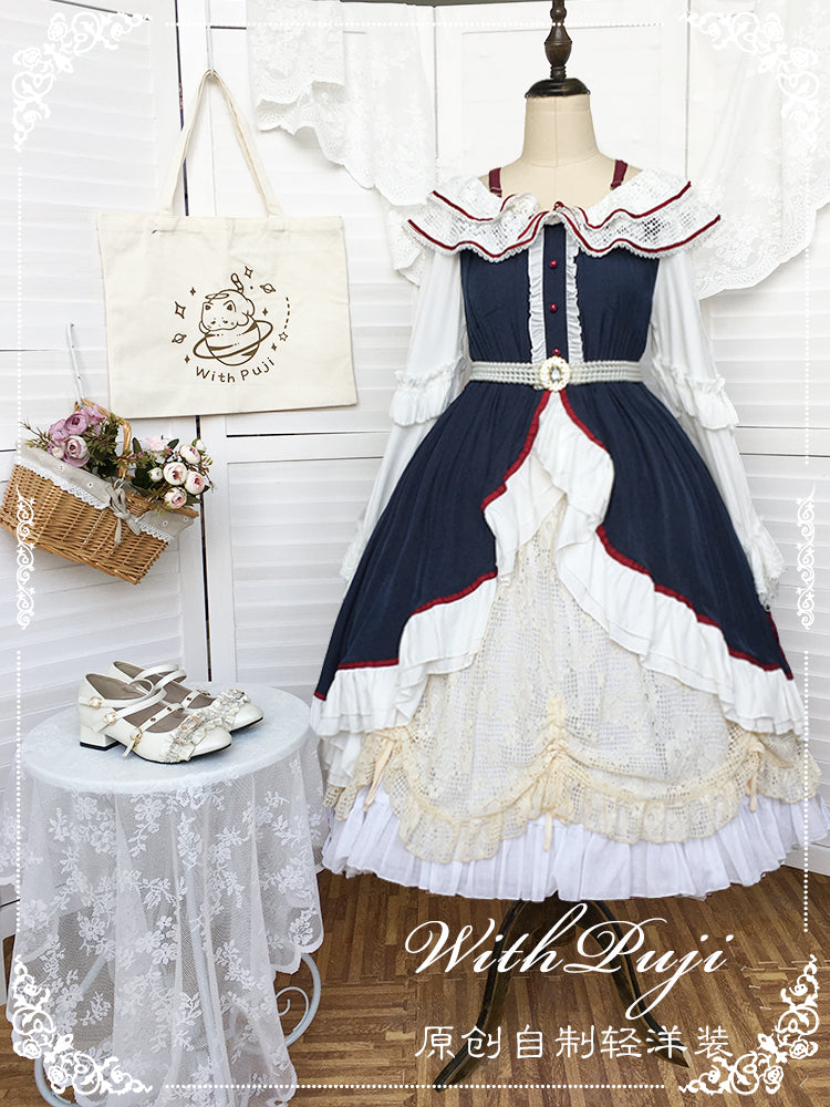 With Puji・朶now White - Lolita Flounce Hemline OP Dress