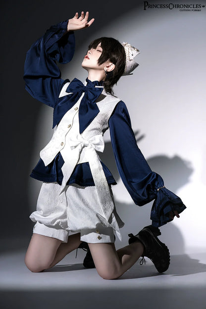 Princess Chronicles - Rabbit Hunter - Ouji Lolita Shirt Sapphire Blue Long Sleeve Blouse