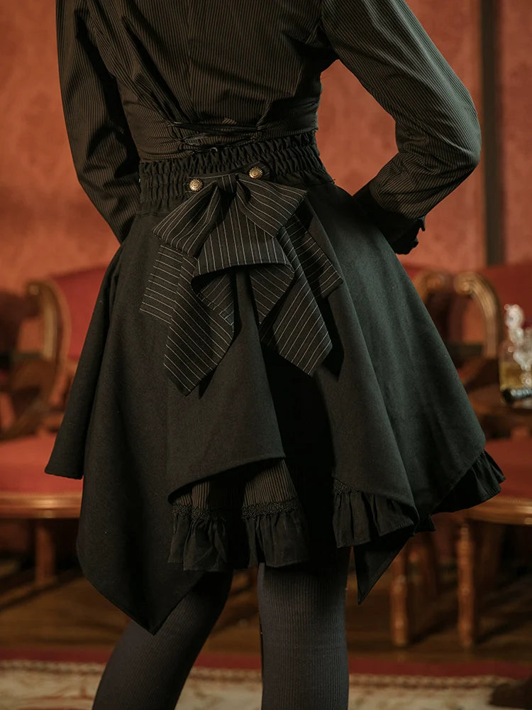 Mr. Yi's Steam Continent - Gothic Lolita Skirt Black High-Waisted Leather Waistband Skirt