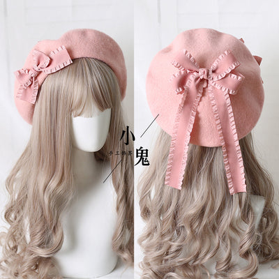 Xiaogui - Sweet Bow Multicolors Lolita Wool Beret