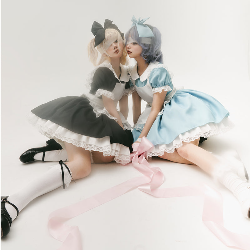 Daydream Whisper - Dream Doll - Plus Size Maid Lolita OP Suit Black and Blue Dress