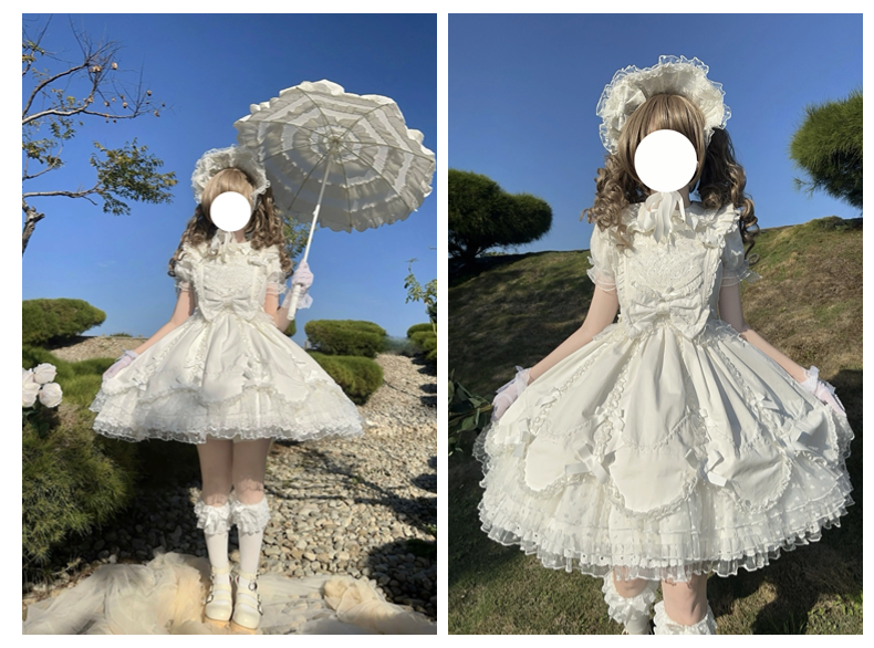 The Seventh Doll - Sweet Diary SP - Vintage Lolita Jumper Dress Petal-like Hem JSK Headdress Set