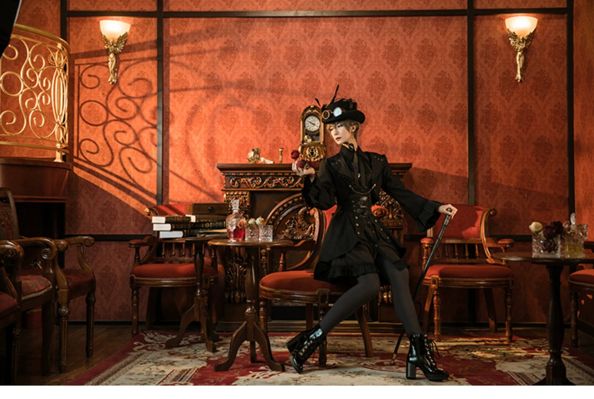 Mr. Yi's Steam Continent - Gothic Lolita Cardigan Long Sleeve Black Short Jacket