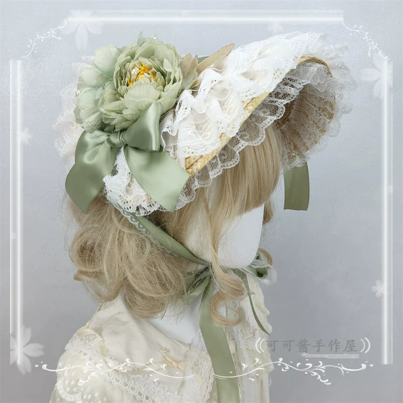Cocoa Jam - Country Lolita Bonnet Lace Flower Flat Cap Multicolors Customized