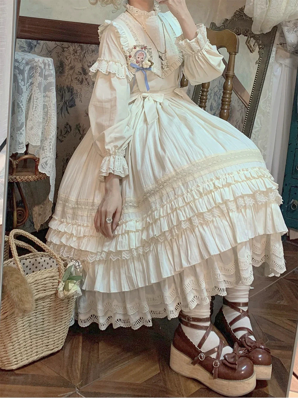 Miss Cube - Cool Sheep Whisper - Kawaii Retro Lolita SK with Detachable Suspenders