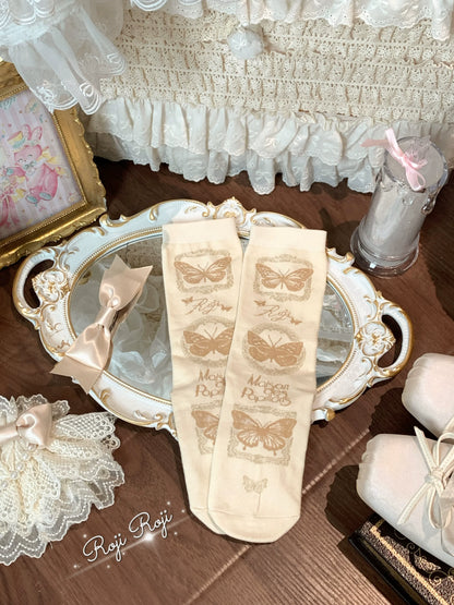 Roji Roji - Sweet Lolita Cotton Socks, Detachable Cuff Bow Trim