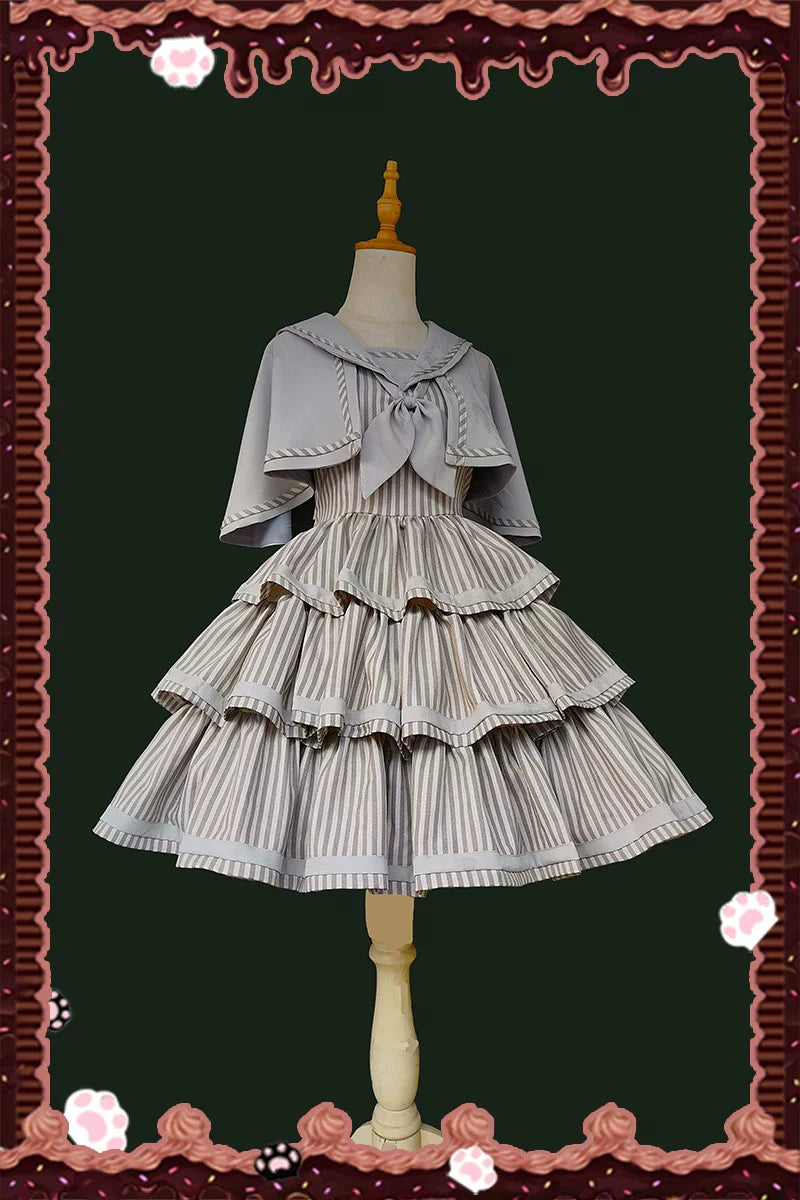 Infanta - From Afar - Vintage Striped Peppy-Style Lolita JSK & Cape