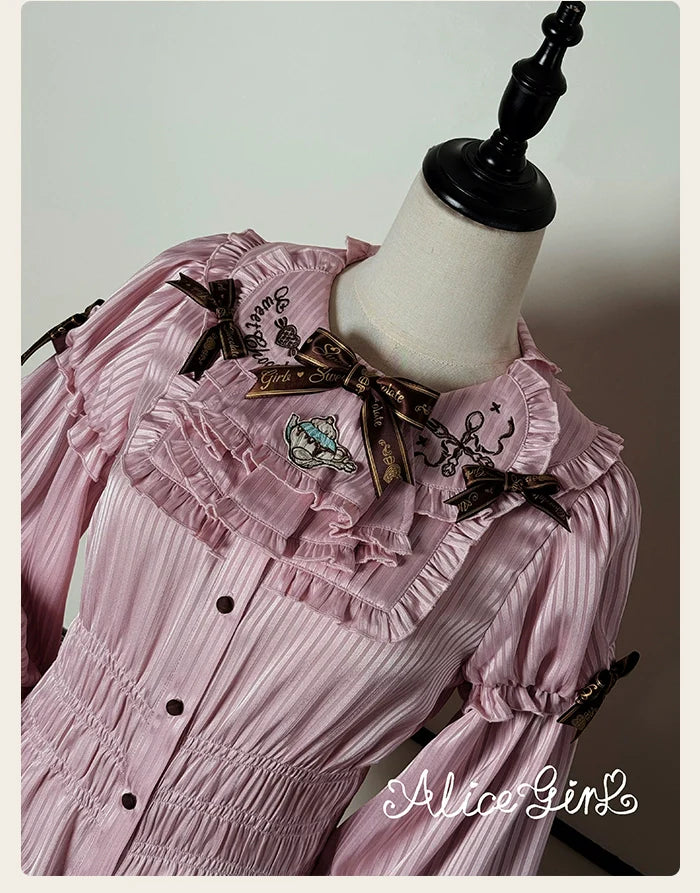 Alice Girl - Bear Chocolate Bar - Kawaii Lolita Blouse, Long Sleeve