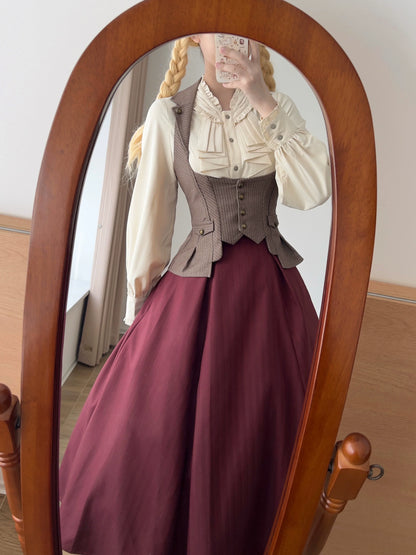 Forest Wardrobe - Forest Log - Classic Lolita Fishbone Striped Skirt, Side Pockets