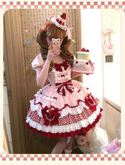 Sakurahime - Berry Sweetheart - Sweet Lolita OP Suit Old School Lolita Dress and Top Hat