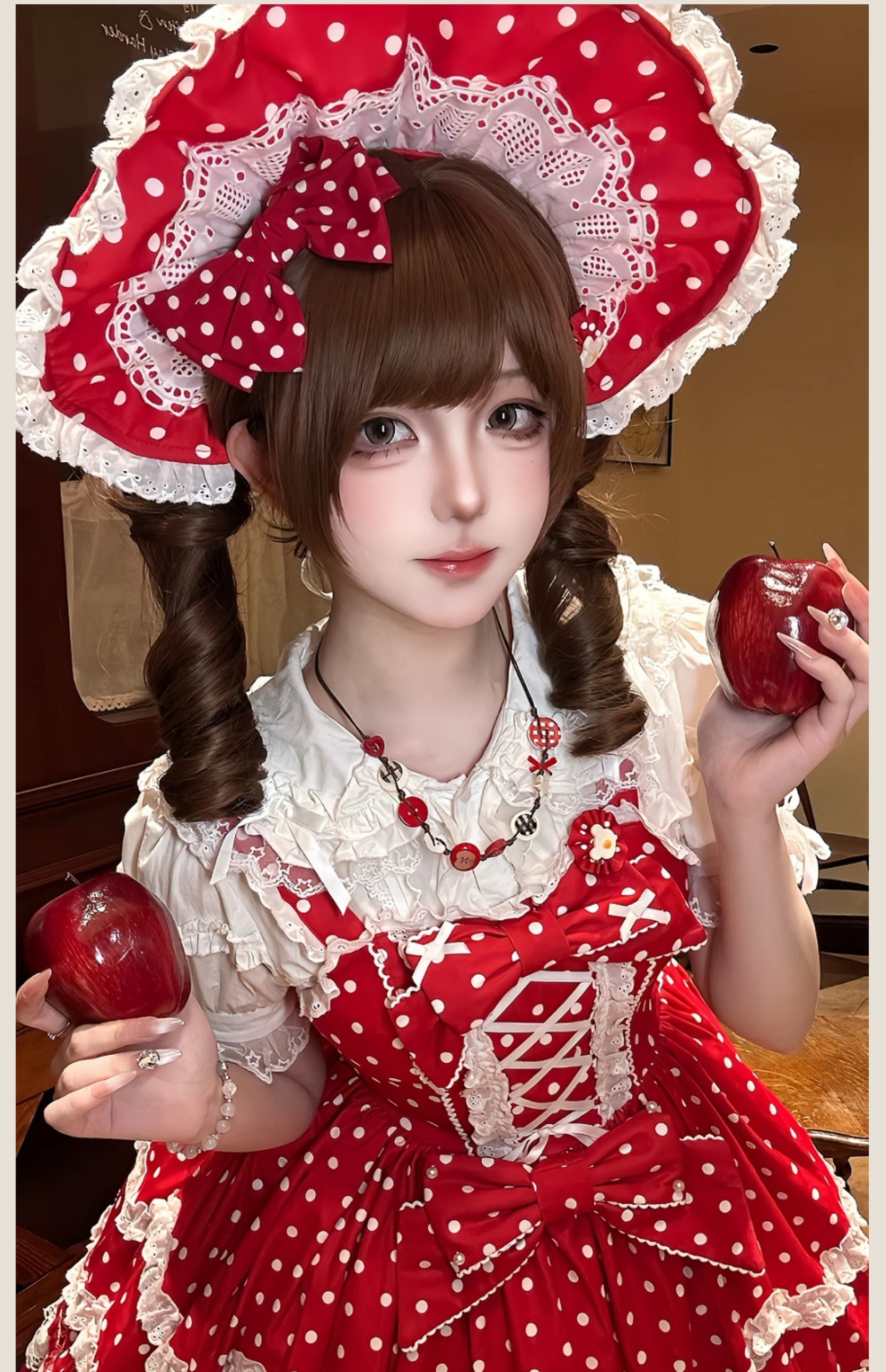 TaTaTa Lolita - Polka Bailys - Old School Lolita JSK Suit Red White Polka Dot Dress