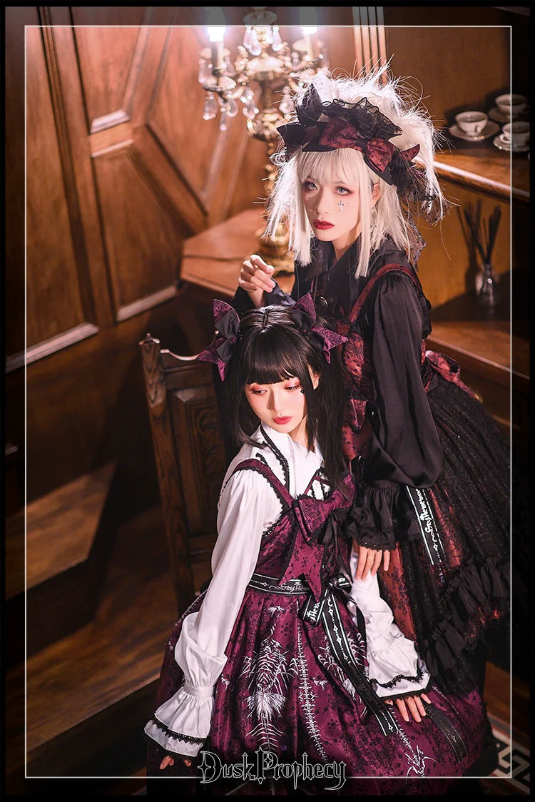 DuskProphecy - Coccyx - Elegant Lolita Dress High Waist Fishbone Print JSK Set