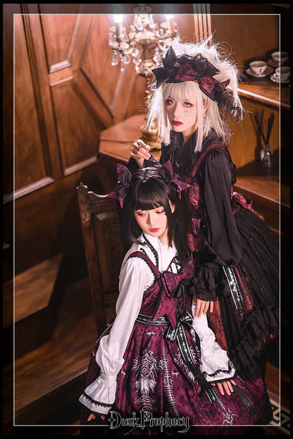 DuskProphecy - Coccyx - Elegant Lolita Dress High Waist Fishbone Print JSK Set