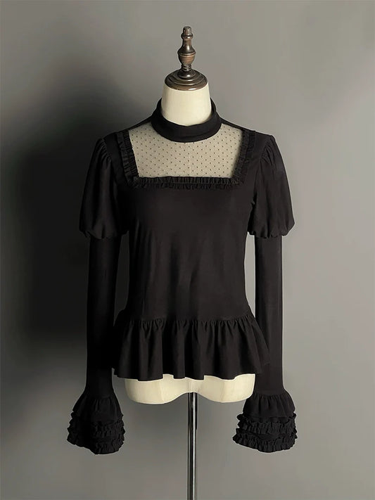 Alice Girl - Lolita Potion - Gothic Lolita Shirt Black Long Sleeves Lolita Blouse